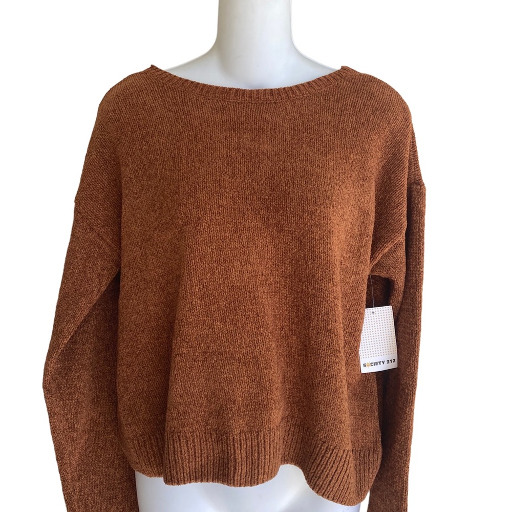 NWT Chenille Sweater Knot Twist Back Rustic Carmel Large Junior Society 212